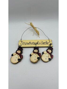 Vintage Wooden Snowman Collector Wall Hanging Décor Trio